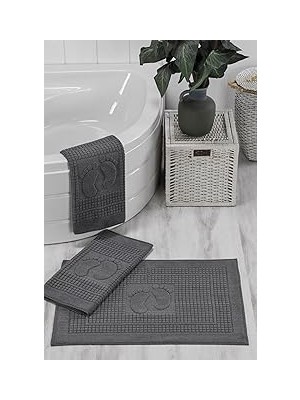 Nacario Formeya 3'lü Ayak Izli Ayak Havlusu - Paspas Banyo Seti (3 Adet) (Antrasit)