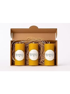 Nacario Doğal Balmumu Petek Mum 3'lü Set | Hesperia | 10.5cm x 4cm | Sarım | Zararlı Kimyasalı Içermez