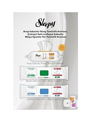 Nacario Sleepy Kolay Yüzey Temizlik Havlusu 3' Lü Set Hediye Pamuk