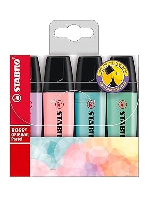 Nacario Stabilo Original Pastel- Marker Işaretleme Kalemi, 2 mm 5 mm Uç, 4lü Paket (4 Adet x 1 Pake