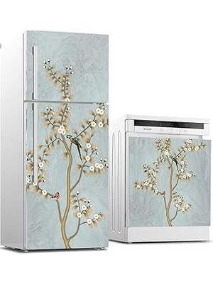 Nacario Buzdolabı Bulaşık Makinası Beyaz Eşya Sticker Kaplama Kuş Ağaç