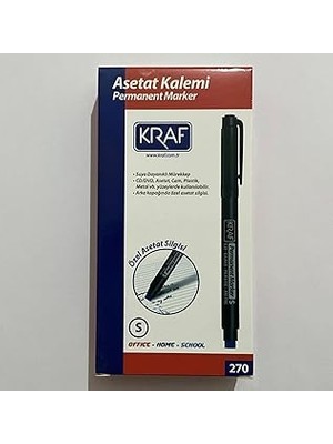 Nacario Kraf Permanent Marker Asetat Kalemi, Kırmızı, Silgili, Ince Uç (S), 270, 12'li Paket