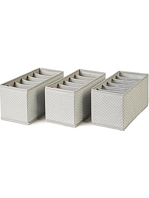 Nacario Textile 3'lü Bölmeli Gri Balıksırtı Çekmece Içi Düzenleyici Kutu Set 13 x 28 x 13 cm