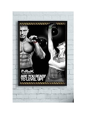 Nacario Postermanya (PSTER11959) Level Up Vücut Geliştirme Body Building Fitness Çerçeveli Tablo (30 x 40CM