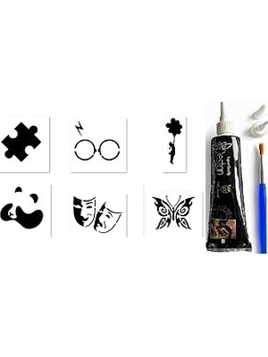 Nacario Puzzle Hint Kınası Kalıplarla Geçici Dövme Yapma Seti Fırça 6 Kalıp Hediyeli