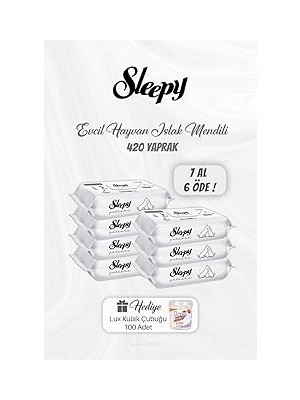Nacario Sleepy 7 Al 6 Öde Evcil Hayvan Islak Mendili 420 Yaprak, Kulak Çubuğu Hediyeli
