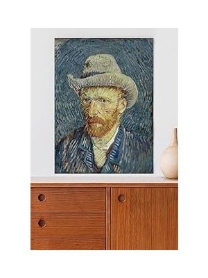 Nacario Postermanya (PSTER20056) Gri Fötr Şapkalı Otoportre - Van Gogh Sanatsal Poster 70 x 100