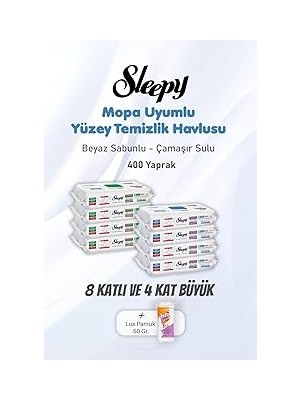 Nacario Sleepy Yüzey Temizlik Mendili 8 Katlı 4 x Large 400 Yaprak Pamuk