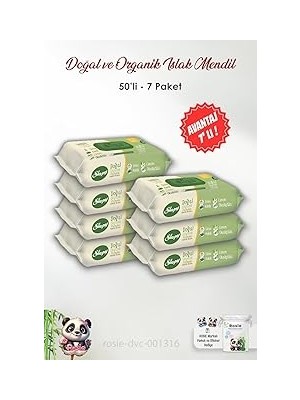 Nacario 7 Adet Sleepy Doğal Organik Islak Mendil 50'li Rosie