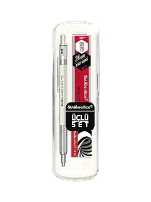 Nacario Scrikss Office Graphx 3'lü Set Mekanik Kurşun Kalem Silgi Min Beyaz 0.5 mm