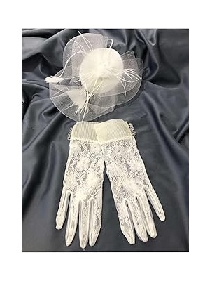 Nacario Nikah Aksesuarı Beyaz Dantelli Çiçekli Eldiven Puantiyeli Vualet Şapka – Diğer Saç Aksesuarları