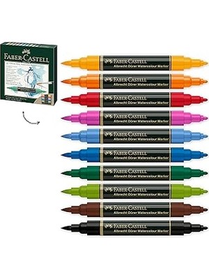 Nacario Faber-Castell Albrecht Dürer Suluboya Markör Seti, 10’lu, Çift Uçlu, Suda Çözünebilir Mürekkep, Par