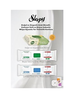 Nacario Sleepy Mopa Uyumlu Havlu Organik Islak Mendil Seti, Pamuk Hediyeli