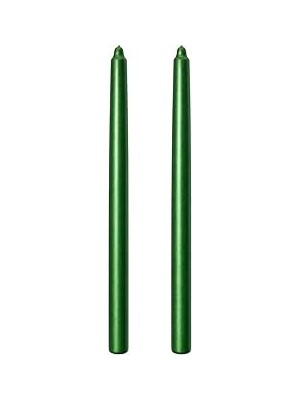 Nacario 2’li Metalik Yeşil Şamdan Mum Seti 25 cm – Dekoratif Ince Şamdan Mum, Kokusuz Parafin WAX,%100 Pamu