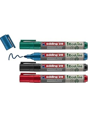 Nacario Edding 28 Ecoline Beyaz Yazı Tahtası Kalemi, 4'lü Set, Karışık Renkler, Yuvarlak Uç, Yeniden Doldur