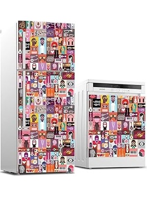 Nacario Buzdolabı Bulaşık Makinası Beyaz Eşya Sticker Kaplama Pop Music Collage
