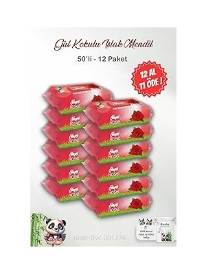 Nacario 12 Al 11 Öde Sleepy Gül Kokulu Islak Bebek Havlusu 50'li Rosie