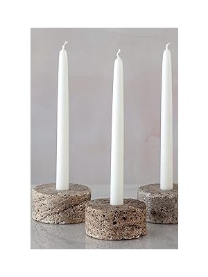 Nacario Doğal Traverten Mermer Şamdan Mumluk 3lü Set Silver Dark