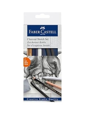 Nacario Faber-Castell Kömür Sketch Seti, 7 Parça, Kara Kalem Çizim Eskiz Için, Yüksek Kalite, Silgi K