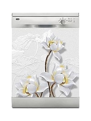 Nacario Bulaşık Makinesi Sticker Kaplama Beyaz Eşya Kaplama 3D Çiçek Dekor
