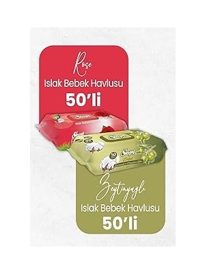 Nacario Sleepy Islak Bebek Havlusu Gül Kokulu 50'li Zeytinyağlı 50'li x 2 Adet (100 Yaprak)