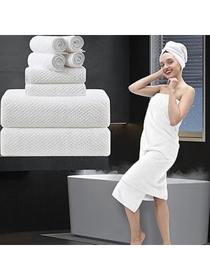 Nacario 8 Parça Banyo Havlu Seti Beyaz |2 Büyük Boy Banyo Havlusu Çarşaf, 2 El Havlusu 4 Kese| 600GSM Ul