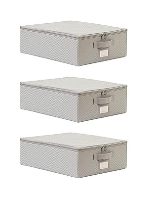 Nacario Textile 3'lü Küçük Boy Gri Balıksırtı Destekli Hurç Set 31 x 38 x 12 cm