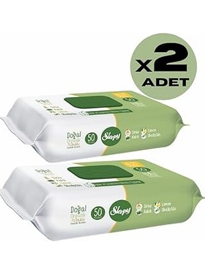Nacario Sleepy 2li̇ Doğal Organi̇k Pamuklu El Yüz Vücut Temi̇zli̇k Havlusu Islak Mendi̇l 2X50 Yaprak