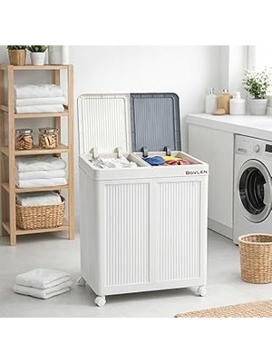 Nacario Mega Boy Havalandırmalı Çamaşır Sepeti - 100 Litre Oyuncak Kutusu - Tekerlekli - Çift Bölmeli 2X50