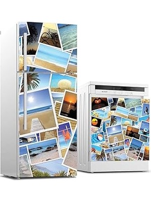 Nacario Buzdolabı Bulaşık Makinası Beyaz Eşya Sticker Kaplama Tatil Kolaj