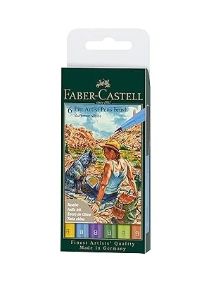 Nacario Faber-Castell Pitt Artist Pen Çizim Kalemi Fırça Uçlu Yaz Serisi 6'lı