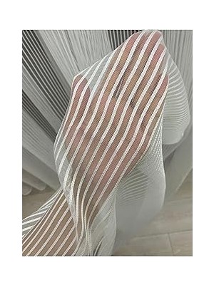 Nacario Ekru Petran Tül Perde, Çizgili, 1/2,5 Orta Pileli, 290X250 cm Petran Ekru
