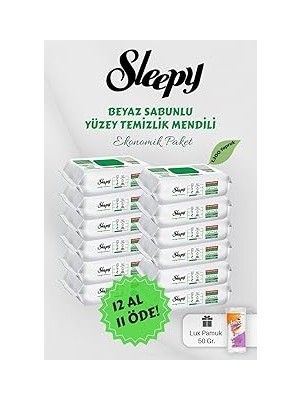 Nacario Sleepy 100' Lü Beyaz Sabunlu Yüzey Havlusu 12 Al 11 Öde Hediyeli