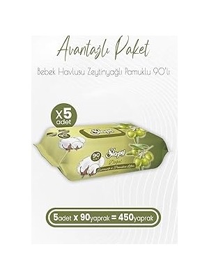 Nacario Sleepy Zeytinyağlı Pamuklu Islak Bebek Havlusu 90 Yaprak x 5 (450 Yaprak)