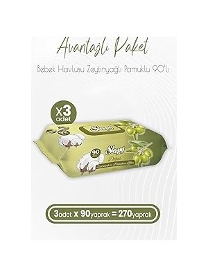 Nacario Sleepy Zeytinyağlı Pamuklu Islak Bebek Havlusu 90 Yaprak x 3 (270 Yaprak)