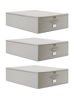 Nacario Textile 3'lü Büyük Boy Gri Balıksırtı Destekli Hurç Set 55 x 70 x cm