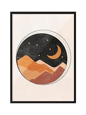 Nacario Zestia Siyah Çerçeveli Tablo, Çöl Manzarası Ay, Daire Içinde Stil Poster No: 107728 21 x
