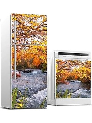 Nacario Buzdolabı Bulaşık Makinası Beyaz Eşya Sticker Kaplama Akarsu Ağaç