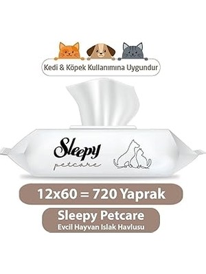 Nacario Sleepy Petcare Evcil Hayvan Islak Havlusu 12X60 Yaprak