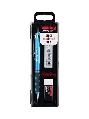 Nacario Rotring Tikky Mekanik Kurşun Kalem, Uç Silgi Seti, 0,7 mm Kalem, 2b Uç, Orta Boy Silgi, Mav