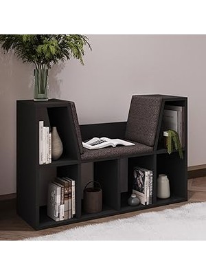 Nacario Livora Minderli Kitaplık - Oturma Alanlı 103 cm Minimalist Tasarım, Antrasit