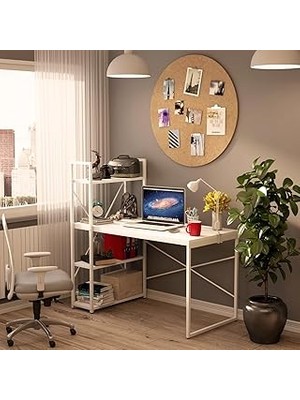 Nacario CLM108 Beyaz Metal Ki̇taplikli Çalişma Masasi