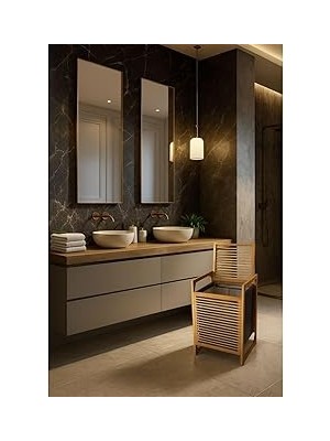 Nacario Tuğra Store Bambu Çamaşır Kirli Sepeti Geniş Hacim 61X40 X35 cm 100 Lt