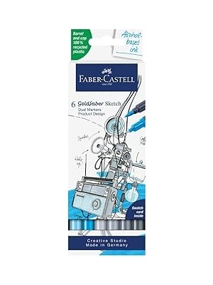 Nacario Faber-Castell Gofa Sketch Ürün Tasarım Markör Seti, 6’lı, Çift Uçlu, 0.6 mm Fineliner Uç, Kalıcı Mü