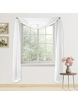 Nacario Elegant 139,7 x 548,6 cm Düz Perde Şeffaf Vual Eşarp, Beyaz
