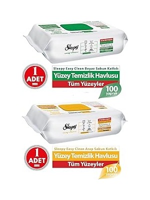 Nacario Sleepy Easy Clean Yüzey Temizlik Havlusu 100'LÜ Arap Sabunu Katkılı 100' Lü
