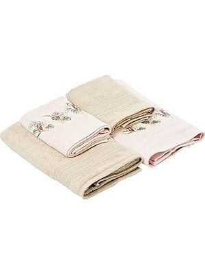 Nacario Taç Floret Çiçekli%60 Pamuk%40 Viskoz Hamam Seti, Somon, 2 Adet 70X150 Cm, 2 Adet 50X90 cm