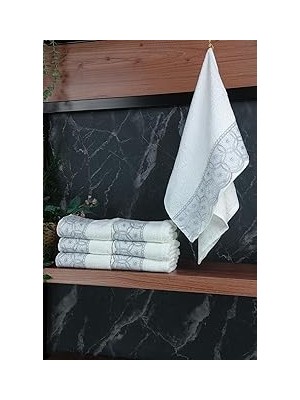 Nacario Dantelli Güpürlü LÜKS%100 Pamuk Çeyizlik 6 Lı El Yüz Havlu Seti 40X70 - Gri - 4400