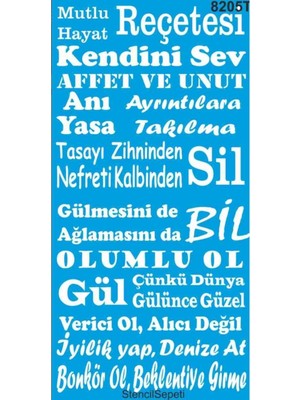 Mikasso Stencil Şablon Mutlu Hayat Reçetesi 60×30 cm