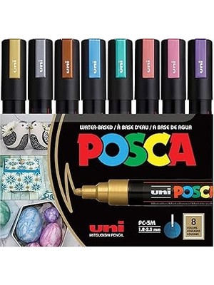 Nacario Uni̇ Poster Markörü Posca Set Pc-5m/8c Mc Metali̇k Renkler 8 Li̇